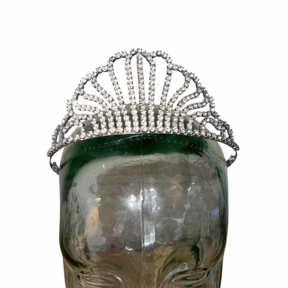 Silver tone rhinestone tiara crown princess queen pageant celebration birthday